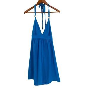 Blue dress with behind neck straps and built in bra womens size medium
